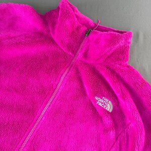 The North Face Hot Pink Fur Fleece Zip-Up Jacket Sweater Pockets Women's Large